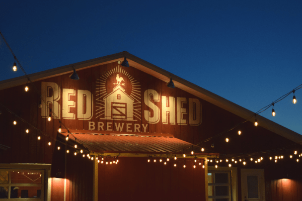 Beer garden at Red Shed Brewery Taproom in Cooperstown, NY