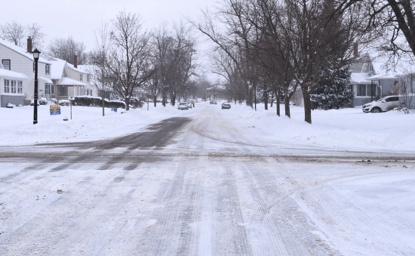 Snowy street in Buffalo, NY during winter