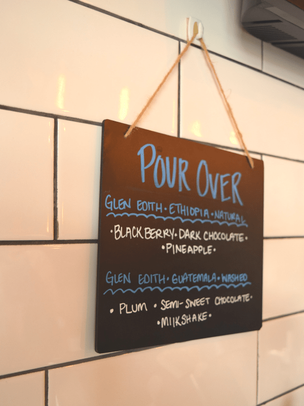 Pour over options at Craft Coffee House