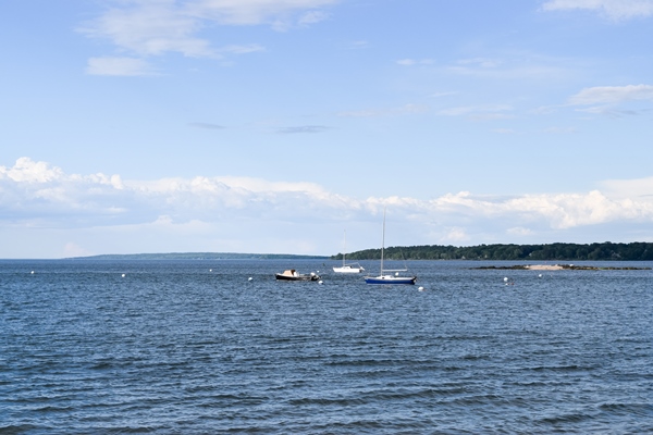 View of sailboats from Eastern Promenade Trail in Portland, Maine